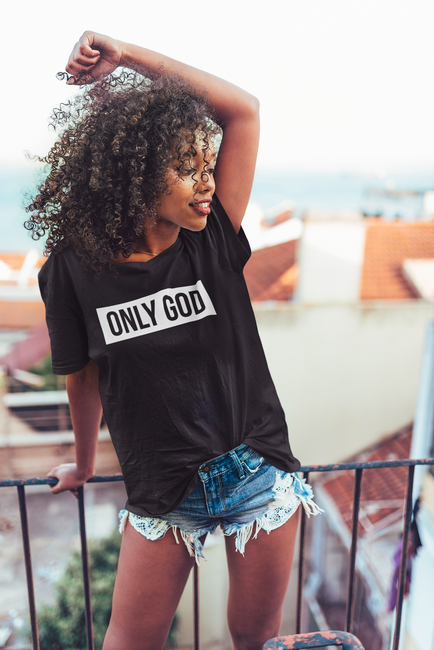 Only God  Pink or Black V-neck T-shirt