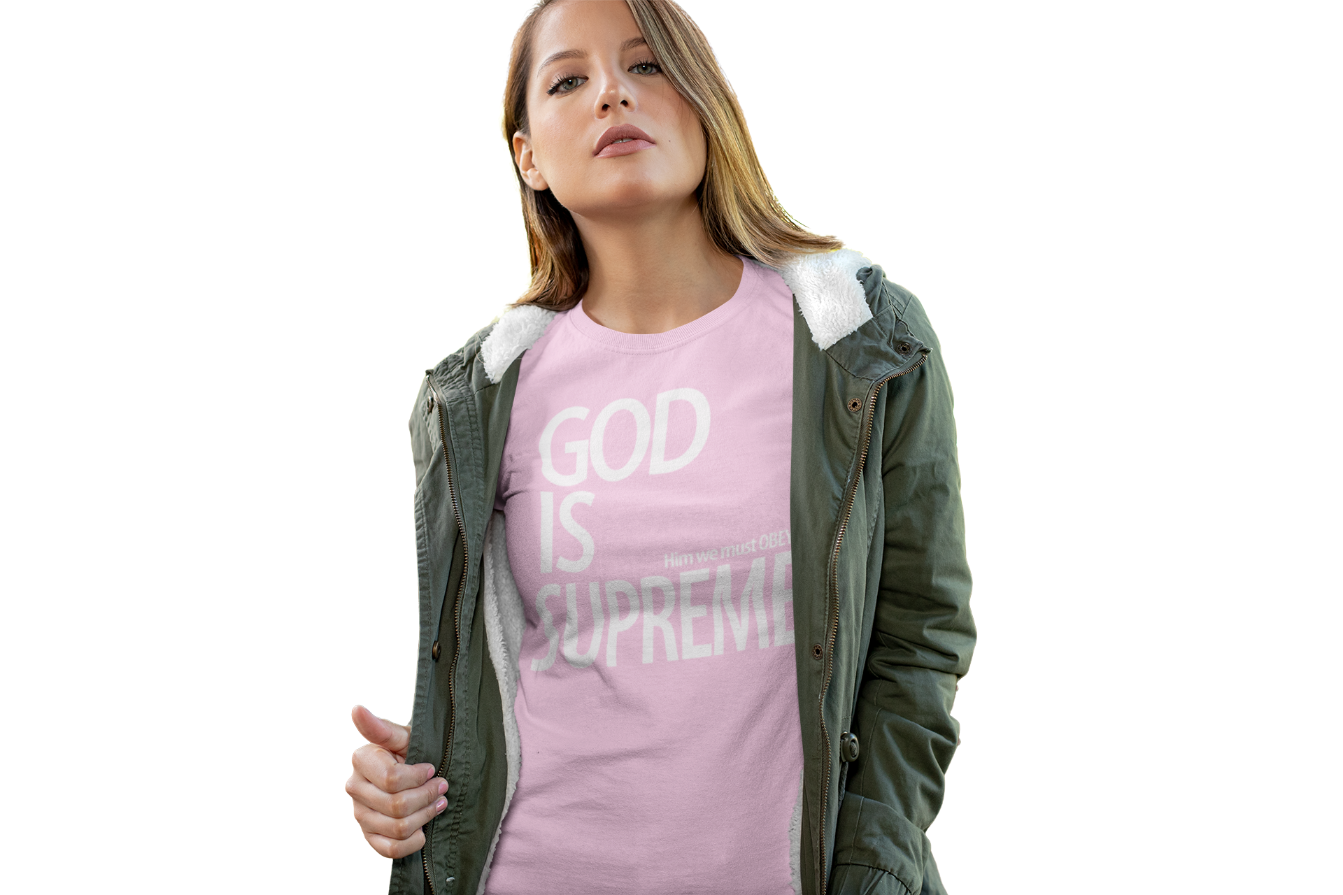 Standard God is Supreme White Logo  / Pink T-shirt