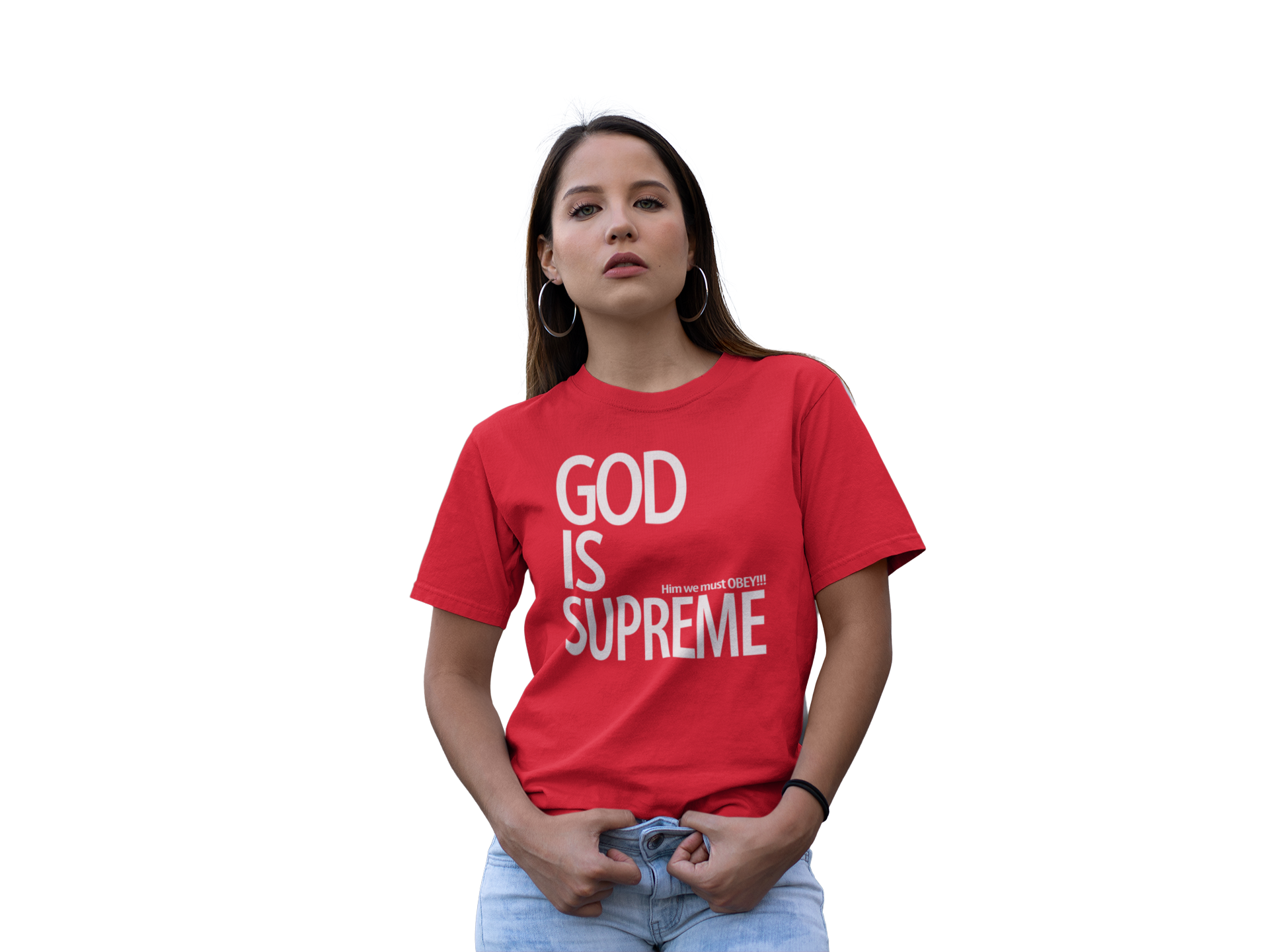 Standard God is Supreme White Logo  / Red T-shirt